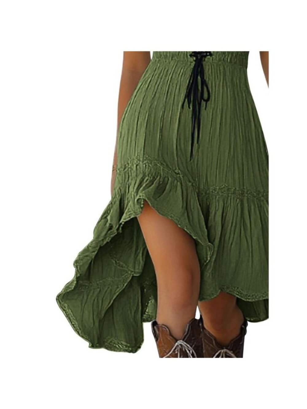 Lace-Up Front High-Low Ruffle Hem Dress - Picture 8 of 16
